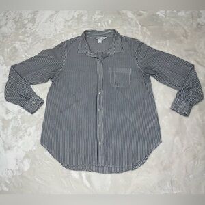 Old Navy The Classic Navy & White Striped Button Down Shirt Large